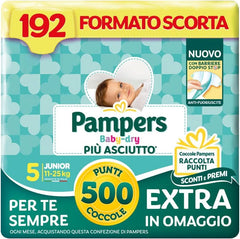 Pampers Baby Dry Junior taglia 5 (11-25 kg), 192 pannolini Mamma e Bambino Naty Shop