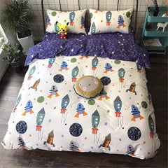 Biancheria da letto per bambini, razzi e pianeti, design reversibile, cotone Biancheria da letto - bambini Naty Shop