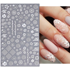JMEOWIO Nagelsticker Frühling Weiße Blume 9 Blatt Nail Art Sticker Selbstklebend Nagelaufkleber Sommer Blumen Dekoration Nageldesign Zubehör