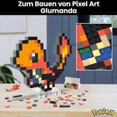 MEGA Pokémon Glumanda - Figură construibilă în aspect retro, Pixel Art, Inclusiv bază pentru montare pe perete, Pentru constructori și colecționari adulți, HTH76 Action figures Naty Shop