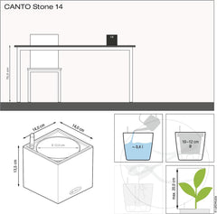 Cub de plante aromatice de înaltă calitate LECHUZA CANTO Stone 14 cu sistem de udare cu bețișor, gri piatră