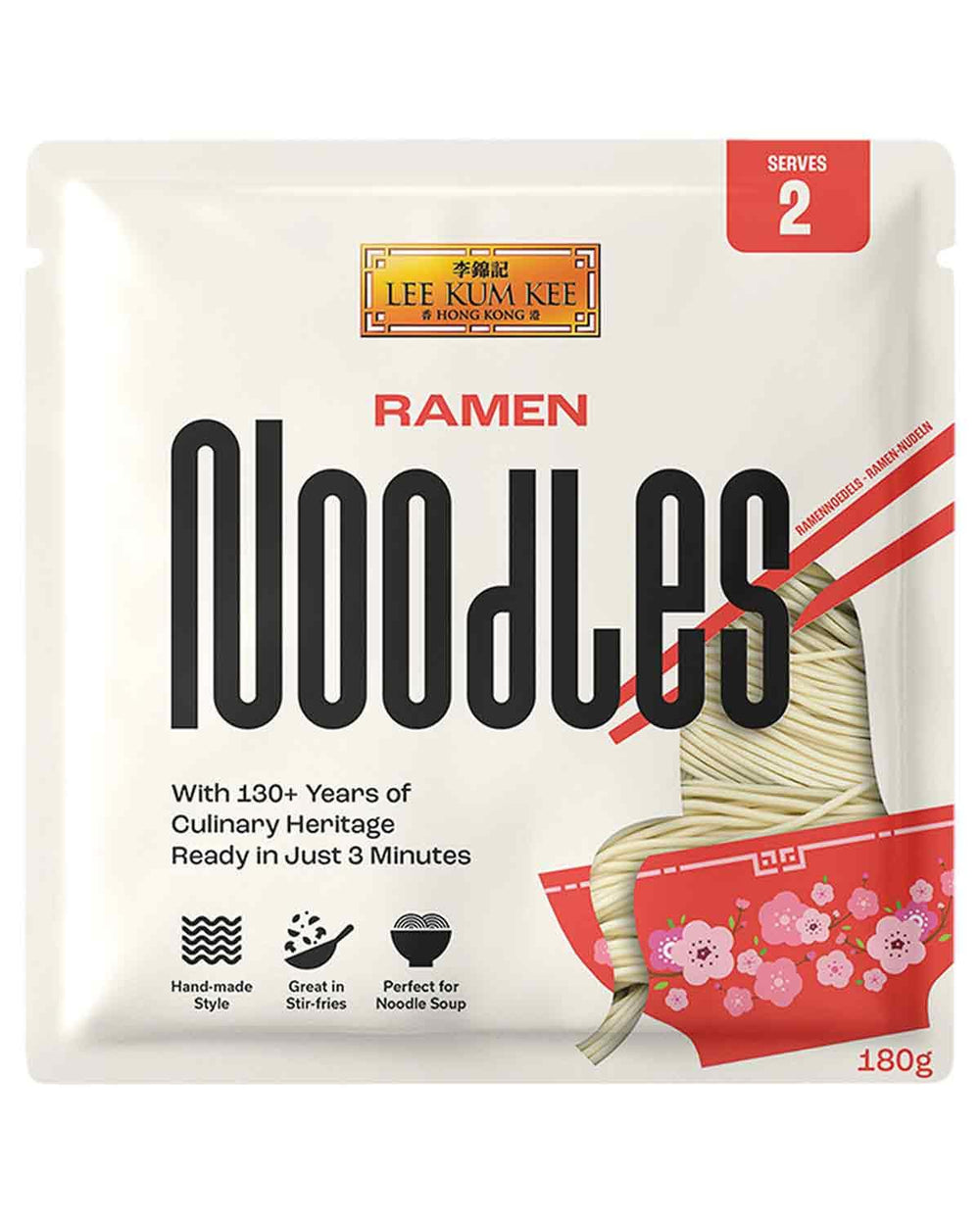LEE KUM KEE Ramen Noodles - Ramen asiatico dalla consistenza delicata e fine, il classico per zuppe di ramen e piatti wok, noodles semisecchi, due porzioni per confezione, confezione multipla da 6 x 180 g