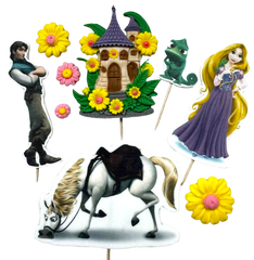 Rapunzel – Set di 9 decorazioni commestibili in pasta di zucchero (1–10 cm) per torte