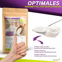 Vita2You Bio Latte scremato in polvere 1000g - 100% Bio Qualität - per cuocere al forno - Kaffeeweißer - Milchpulver für Joghurts - 1kg - Premium Qualität