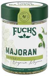 Fuchs Gewürze - Majoran gerebelt - zum Würzen von Kartoffelgerichten, Fleischgerichten oder Eintöpfen - natürliche Zutaten - 10 g in wiederverwendbarer, recyclebarer Dose