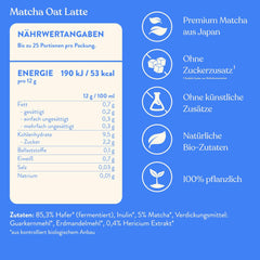 Blue Farm Bio Matcha Oat Latte auf Haferbasis ohne Zuckerzusatz - Mit dem Vitalpilz Lion's Mane - Vegan - senza lattosio e senza glutine (300 g, Matcha)