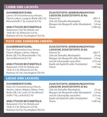 Hrană umedă Dehner Premium pentru pisici, pachet multiplu, pentru pisici adulte, 4 bucăți din fiecare: miel / curcan / somon, 12 pungi x 100 g (1,2 kg)