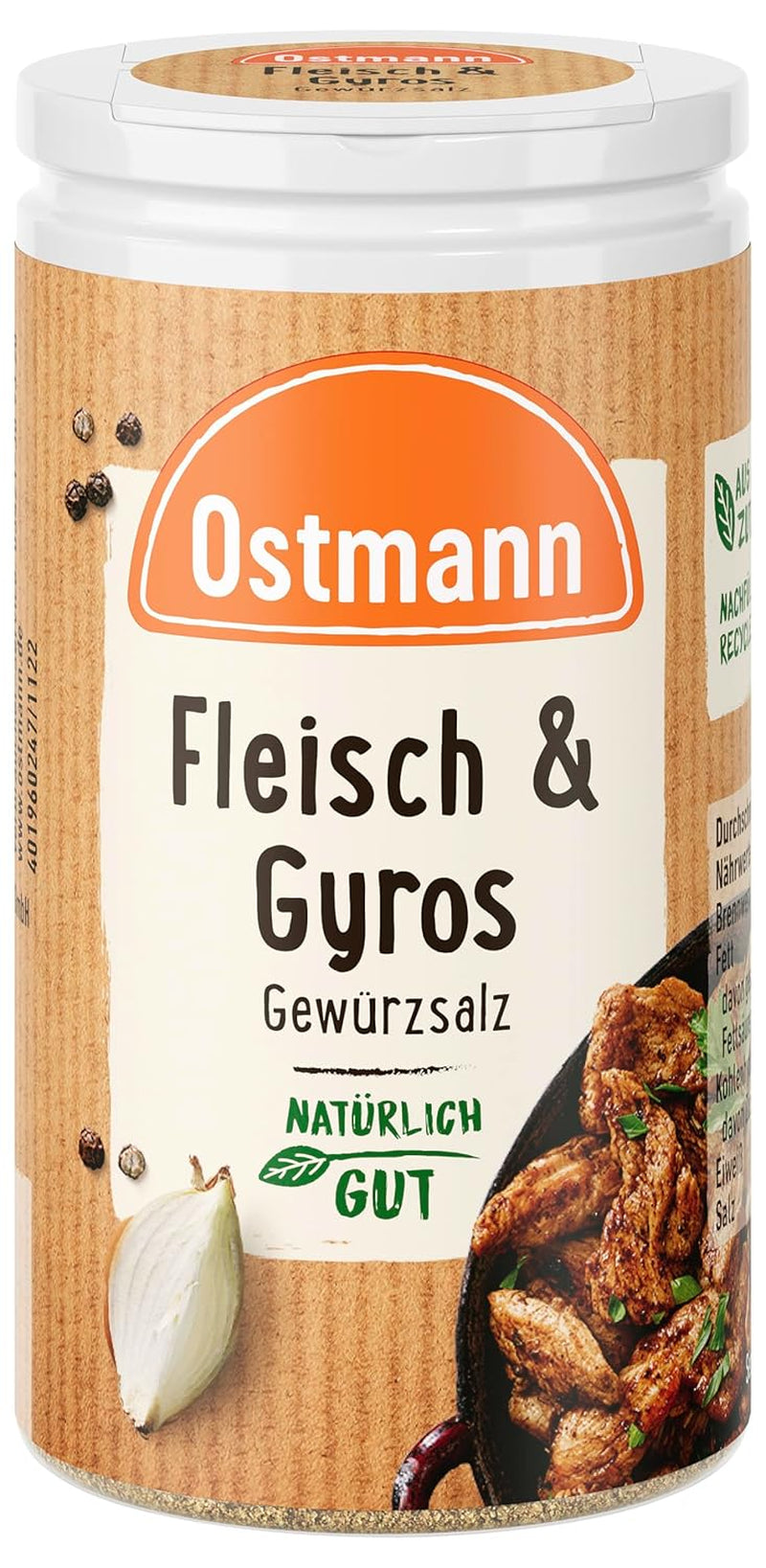 Ostmann Gewürze - Fleisch & Gyros Gewürzsalz | Pikantes Gewürz mit mediterraner Note für gegrilltes und gebratenes Fleisch | Mit praktischem Streuaufsatz | 50 g in un colino
