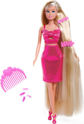 Simba Steffi Love Dream Hair – Ankleidepuppe mit extra Langen Haaren, inkl. Haarclips & Kamm, im pinken Glitzerkleid, 29 cm groß, Frisierpuppe für Kinder ab 3 Jahren