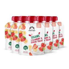 Mama Bear Yogurt Biologico, Fragole, Banane e Yogurt, Vegetariano, 90 grammi (Confezione da 6) Mamma e Bambino Naty Shop Fragole, Banane e Yogurt