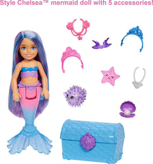 Barbie Sirena Potenza Chelsea Bambola Sirena Bambola Chelsea con Capelli Blu Viola Corona Coda di Sirena Accessorio Regalo per 3 Anni Hhg57 Naty Shop Bambole