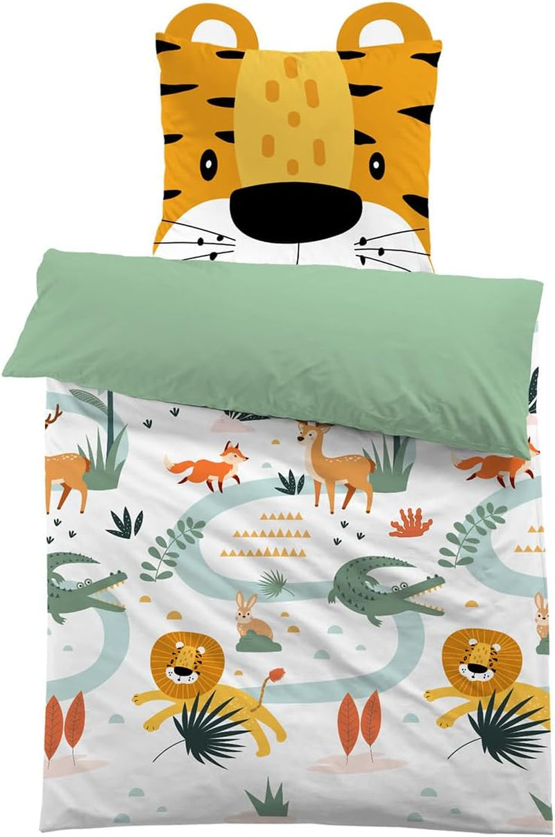 Biancheria da letto 3D in microfibra animali unisex Biancheria da letto per bambini Naty Shop Leone con orecchie 135×200+80×80