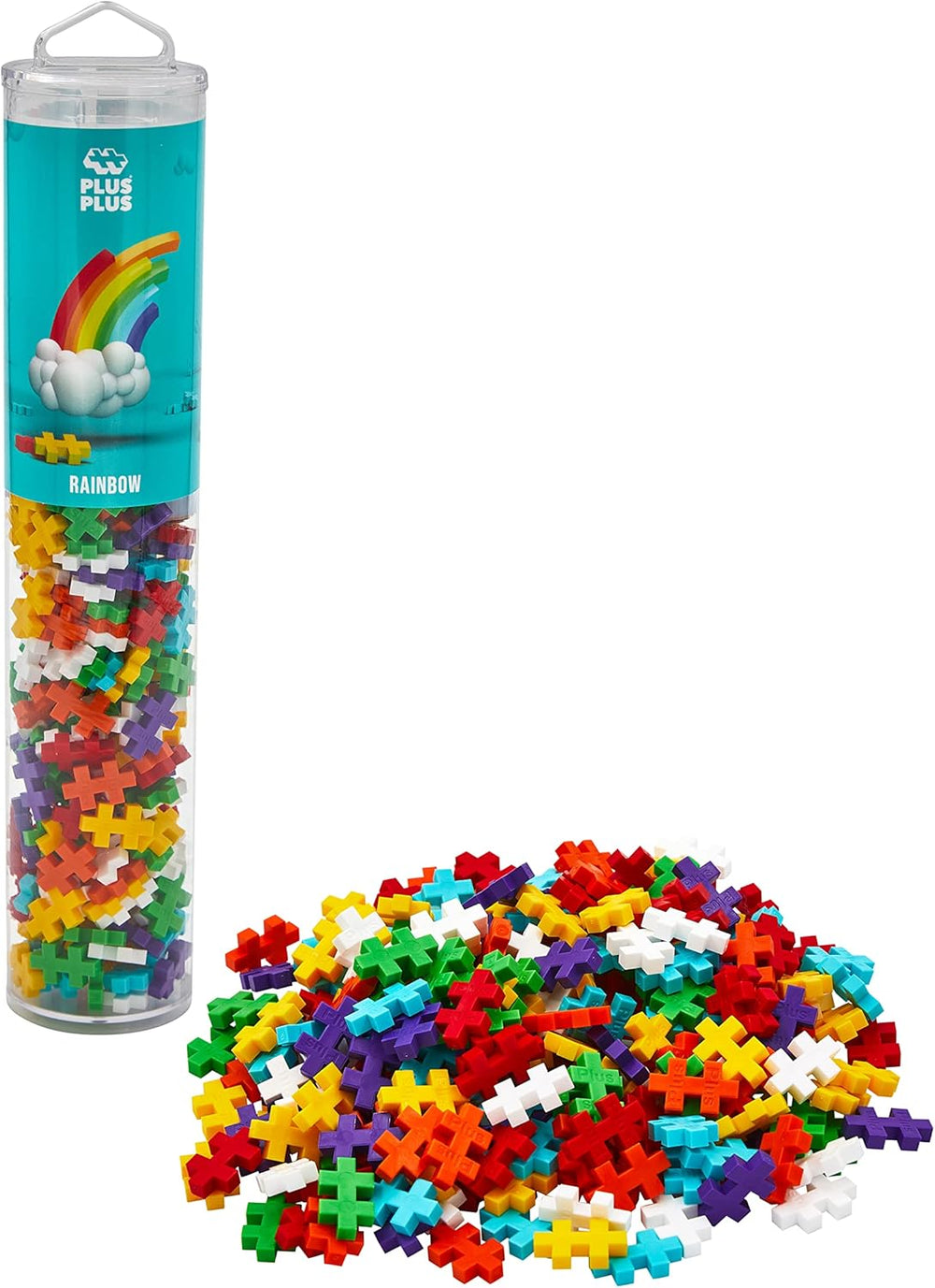 Plus-Plus 9604262 Geniales Konstruktionspielzeug, Regenbogen, Kreativ-Bausteine Tube, 240 Teile