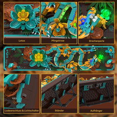 Kit de construcție cu plăci de dragon mitic pentru adulți, jucărie de construcție artistică 3D Divine Loong cu lumini LED și flori, kit de model DIY cu relief de dragon, cadouri creative și decorațiuni (1676 piese)