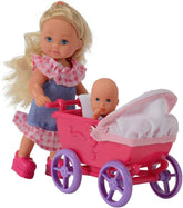 Simba 105736241 - Păpușa Evi Love Walk, 2 asortate, păpușă Evi cu păpușă bebeluș, cu cărucior pentru păpușă, inclusiv accesorii, păpușă la modă, 12 cm, pentru copii cu vârsta de 3 ani și peste