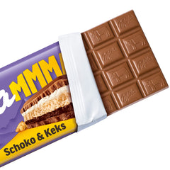 Milka Mmax Cioccolato e Biscotti – Cioccolato al latte alpino con ripieno di crema al latte e pezzi croccanti di biscotti – 300g