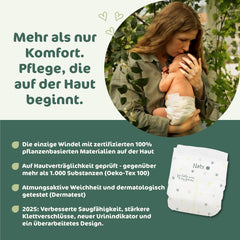 Pannolini per bambini Naty BioEmbrace, taglia 3 (4–9 kg) | Materiali 100% vegetali, delicati sulla pelle | Morbidezza traspirante, dermatologicamente testato, ottimo assorbimento | 100 pezzi.