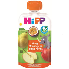 Bustine HiPP Mango-Frutto della passione biologico al gusto di pera e mela - Nick Rhino (8 x 100g), da 1 anno, 100% purea di frutta, senza zuccheri aggiunti, vegano, migliore qualità biologica