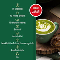 Ceai Matcha japonez certificat. 100 de cutii, calitate ceremonială. 100 de stickuri individuale pentru transport ușor. Pudră Matcha 100% naturală. Reducător, detoxifiant și antioxidant. (100 stickuri