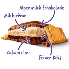 Milka Mmax Cioccolato e Biscotti – Cioccolato al latte alpino con ripieno di crema al latte e pezzi croccanti di biscotti – 300g