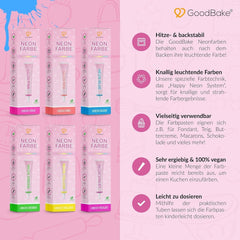 Goodbake Neonlebensmittelfarben 6 Farben Set – Intensive Lebensmittelfarbe – Lebensmittelfarbpaste – Zum Einfärben Von Torten, Fondant, Buttercreme Uvm. – Negozio Naty 100% vegano