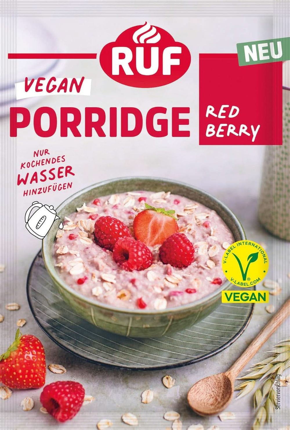 RUF Porridge Vegano Avena Frutti Rossi, Porridge con Fragole e Lamponi, 60 grammi Cereali Naty Shop