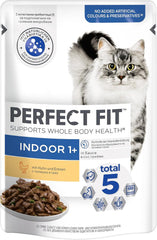 Pliculețe PERFECT FIT™ pentru pisici, pentru interior, cu pui, 12 x 85 g