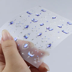 JMEOWIO 3D Nagelsticker Blauer Nail Art Sticker Selbstklebend Nagelaufkleber 5D Stereoskopisch Mondstern Dekoration Nageldesign Zubehör 1 Blatt