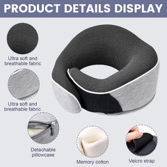Pernă pentru gât, pernă de călătorie din spumă de memorie, pernă pentru gât din spumă de memorie, design ergonomic, cu mască pentru ochi, 2 dopuri de urechi și pungă de depozitare, perfectă pentru a dormi pe drum atunci când călătoriți Perne ortopedice cervicale Naty Shop