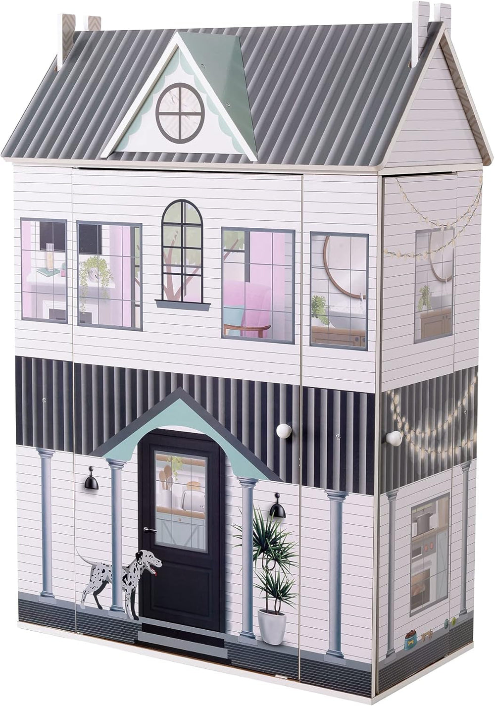 Olivia'S Little World Dreamland Farmhouse Casa delle bambole interattiva in legno per bambini a 3 livelli con 13 accessori per mobili per bambole Bianco TD-13632A Case delle bambole Naty Shop Titolo predefinito