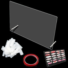 Panou din sticlă acrilică pentru prezentarea unghiilor cu benzi de afișare și nano-adeziv, expoziție de vârfuri de unghii, card transparent de culori pentru nail art, afișaj nail art, afișaj pentru exerciții de unghii (transparent)