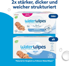 Salviette umidificate WaterWipes Sensitive+ per neonati e bambini, 540 pezzi (9 confezioni), pulizia 3 in 1, cura, protezione, 99,9% acqua, senza profumo