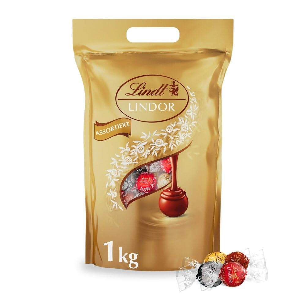 Assortimento classico di palline di cioccolato Lindt LINDOR | ca. 80 palline di cioccolato (al latte, bianco, fondente 60%, nocciola) | Confezione sfusa, 1 kg