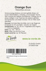 La Verde MEIN GARTEN UND ICH. Orange Sun Sonnenblumen Samen Für Ca. 30 Pflanzen, Gefüllte Orange Blüten, Eintriebig Und Schnittgeeignet, Blumensamen Ohne Gentechnik