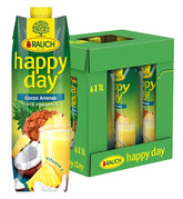 Rauch Happy Day Coconut-Pineapple | O călătorie în Caraibe | Suc de fructe din ananas și apă de nucă de cocos | 6 x 1 litru, Tetra Prisma Bauturi fara alcool Naty Shop