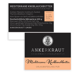 Ankerkraut Mediterranean Knoblauchbutter Gewürz, 85g in vetro di sughero, Zuckerfrei, Würzige Ingredient für Butter, Idea regalo, Grill-Abend con amici e familiari, Premium Qualität Ohne Gesmackverstärker
