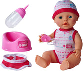 Simba 105037800 - New Born Babyset, 2-fach sortiert, es wird nur ein Artikel geliefert, Vollvinylpuppe mit Trink- und Nässfunktion, Schnuller, Flasche, Topf und Lätzchen, 30cm, ab 3 Jahren
