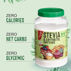 Stevia + eritritolo 1:1 sostanza nutriente | 1G = 1GZucker | 100% Zuckerersatz naturale - 0 Kalorien - 0 Glykämischer Index - Keto und Paleo - 0 Netto-Kohlenhydrated - Kein GVO - Castello since 1907-1 Kg Dolcificanti Naty Shop