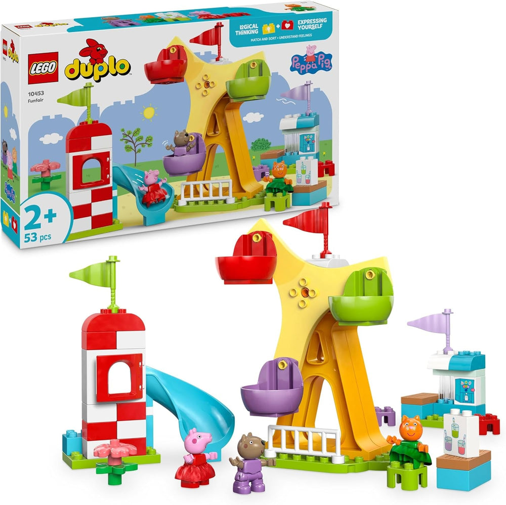 LEGO DUPLO Luna Park di Peppa Wutz - Giocattoli per bambini e giocattoli per la motricità dai 2 anni in su - Giochi prescolari con grande ruota, scivolo e 3 personaggi tra cui Mollie Kitty e Klausi Kläff - Regalo per bambini 10453 Set da costruzione Besuche den LEGO-Store Titolo predefinito