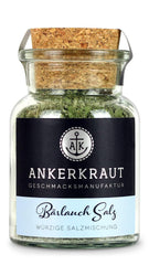 Ankerkraut Bärlauch Salz, Lecker Fleisch und Salat Verfeinern, Gesmack Aroma tipo Knoblauch, Kräuter mit Gewürz zum Kochen, 110 g im Corkenglas