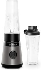 Bosch Mini Robot da Cucina Vitapower Serie 2 MMB2111S, Mixer ad alta velocità, Bis Zu 40.000 giri/min, Tritan Togo-Flasche 0,6 L, Trinkdeckel, Bruchsicher, Spülmasch.Geeignete Teile, 450W, Argento/Schwarz Kitchen Naty Shop Single Schwarz