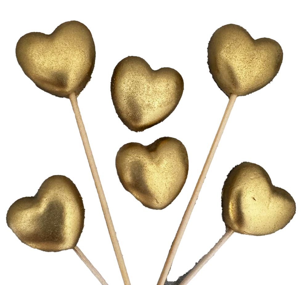 Set 6 decorazioni in zucchero commestibile, Decorazioni in Pasta di Zucchero Cuori Dorati Naty Shop