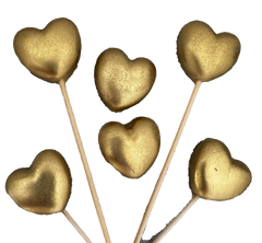 Set 6 decorazioni in zucchero commestibile, Decorazioni in Pasta di Zucchero Cuori Dorati Naty Shop