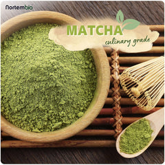 Nortembio Matcha Tea Powder 100 g. Ceai verde japonez fără aditivi și conservanți. Ceai verde Matcha de calitate culinară. Ideal pentru latte, deserturi și produse de patiserie.