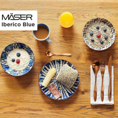 MÄSER 934017 Iberico Blue 12-Teiliges Tafelservice Für 4 Personen Im Maurischen Stil, Teller Set Mit Verschiedenen Vintage Mustern in Weiß Und Blau, Steinzeug Seturi vesela masa Naty Shop