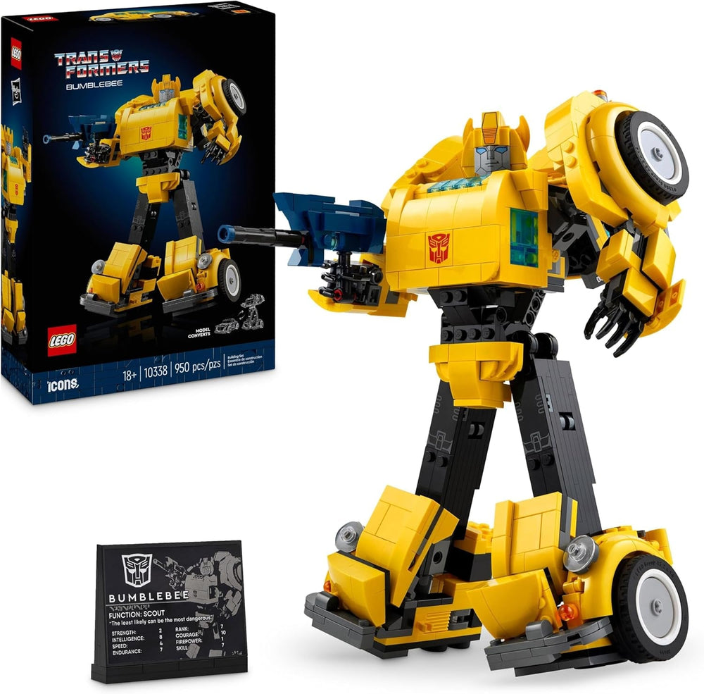 LEGO Icons Transformers Bumblebee, action figure robot da collezione per adulti, set da costruzione cinematografico per fan di fantascienza, trasformabile in un'auto, giocattolo avventuroso 10338 Set da costruzione Besuche den LEGO-Store Titolo predefinito