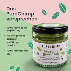 Pudră de matcha Purechimp de calitate ceremonială 50 g. Pudră de ceai 100% pură din culturi umbrite pentru latte, infuzii și rețete. Borcan reciclabil. Bogat în antioxidanți.