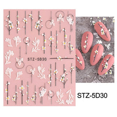 4 Blatt 3D Nagelsticker Frühling Blume Nagelaufkleber 5D Stereoskopisch Selbstklebend Nail Art Sticker Dekoration Nageldesign Zubehör