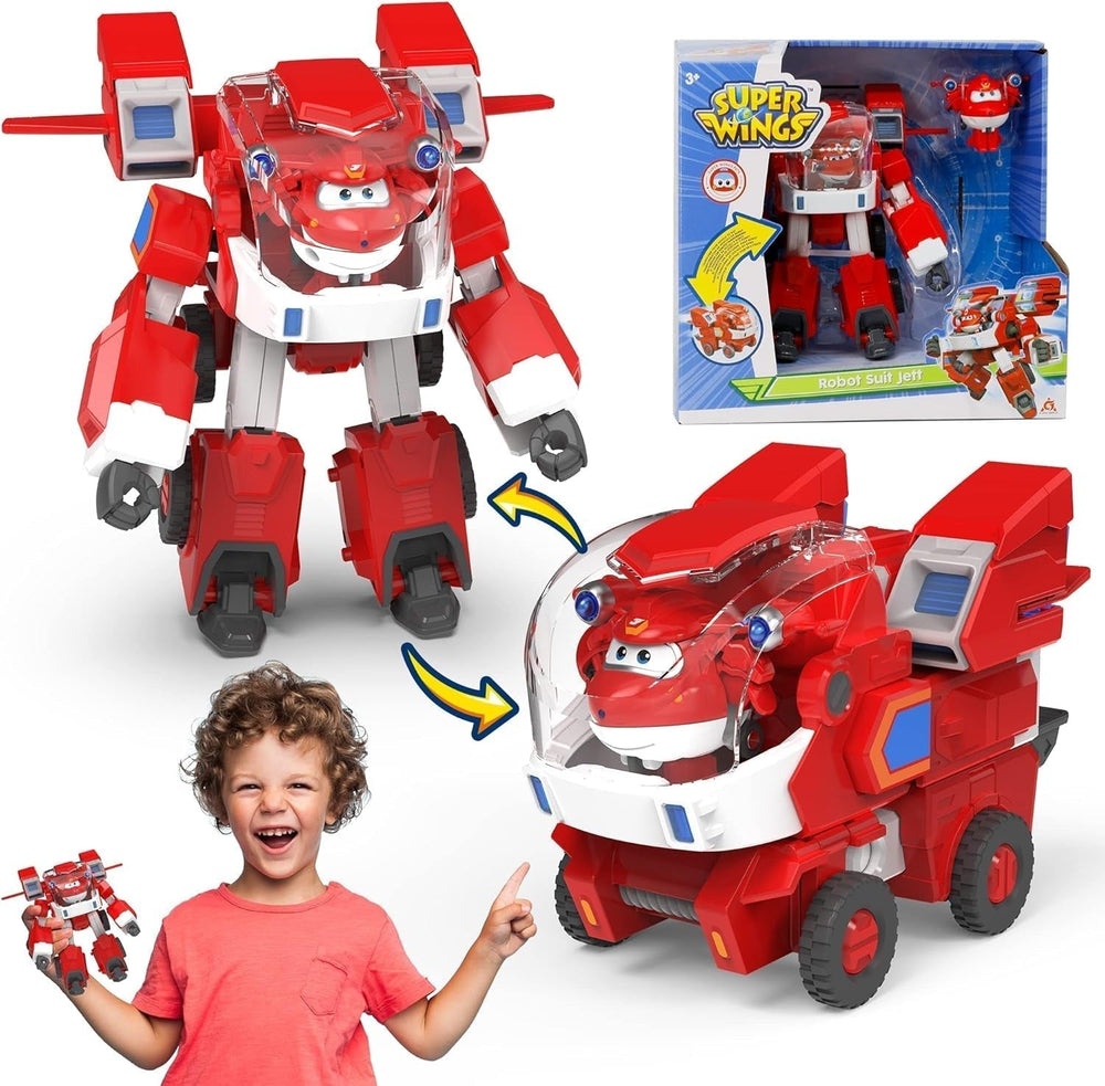 Super Wings Robot Toys - Jett Transformers Macchinine Camion giocattolo Avec Mini Jet Avion Jouets Pour Enfants 3 4 5 Ans, Red Action figures Naty Shop Jett A