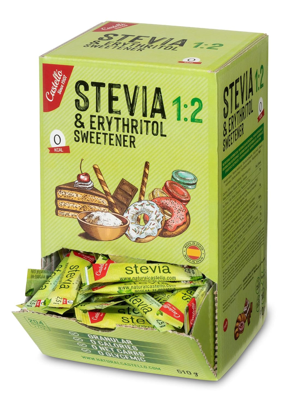 Stevia + eritritolo 1:2 sostanza nutriente | 204 Borsa Mito 2,5 G | 100% Natürlicher Zuckerersatz - 0 Kalorien - 0 Glykämischer Index - Keto Und Paleo - 0 Kohlenhydrat - Kein GVO - Castello since 1907-510 G Dolcificanti Naty Shop Default Title